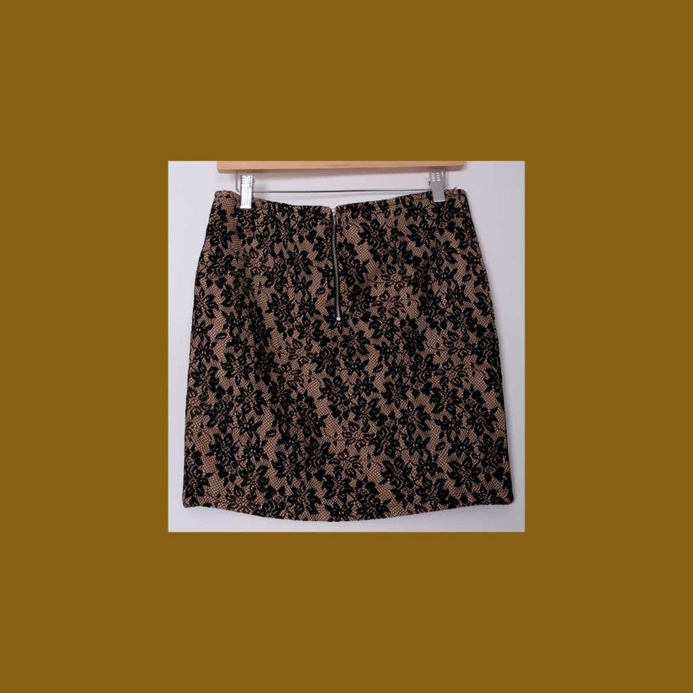 Tan Skirt with a Black Floral Lace Overlay - Picture 2 of 4